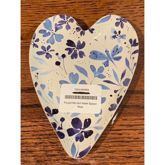 Forget Me Not Heart Shaped Ceramic Spoon Rest By DEMDACO NWT - Picture 1 of 5